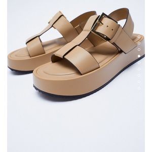 ZARA LEATHER PLATFORM SANDALS WITH BUCKLES